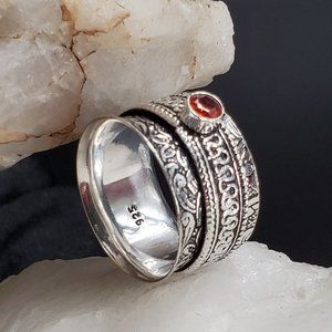 Artisan Silver Spinner Ring with Genuine Red Spinel Stone